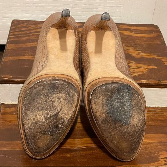 Brian Atwood Rose Gold Snakeskin Embossed Stiletto Platform Ultra High Heels 8.5 - Picture 6 of 14